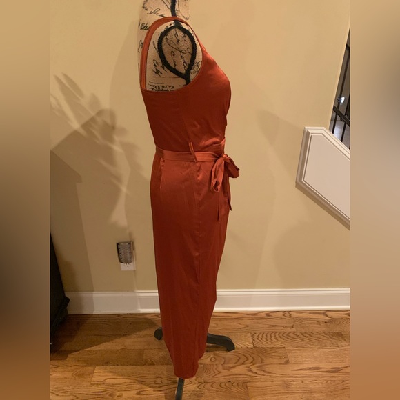 LYANER Satin V Neck Ruched Wrap Tie Waist Slit Hem Cocktail Midi Dress small - Picture 6 of 10